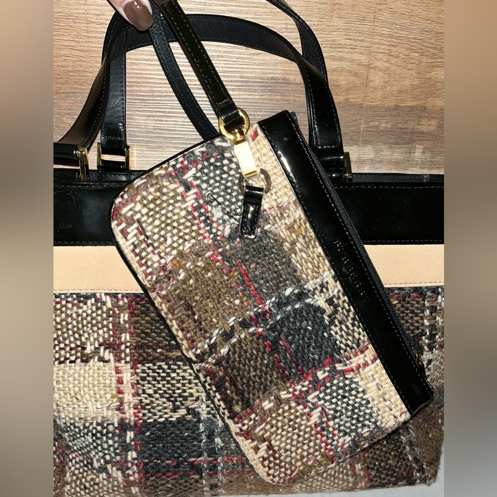 Burberry Handtasche Wolle Beige Authentic Tweed Tote and Pouch Set with Dust Bag - Picture 13 of 16
